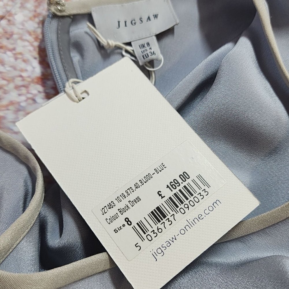 Jigsaw Silk Two Tone Blue and Grey Dress, Women's 4, NWT - Picture 5 of 9